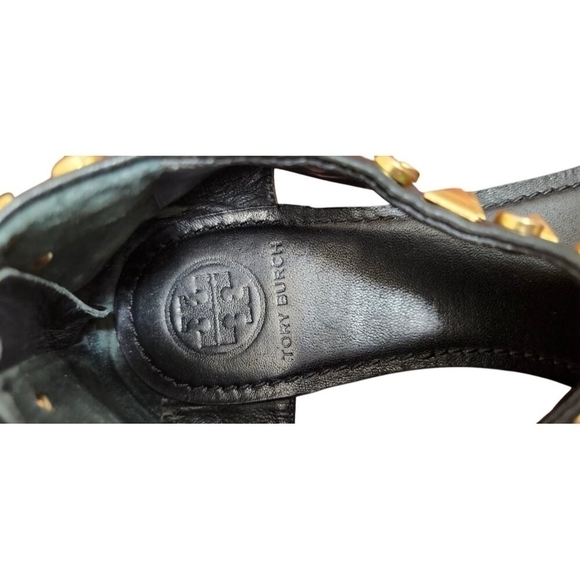Tory Burch black gladiator gold stud sandal in lamb leather size 7.5 - Picture 10 of 12